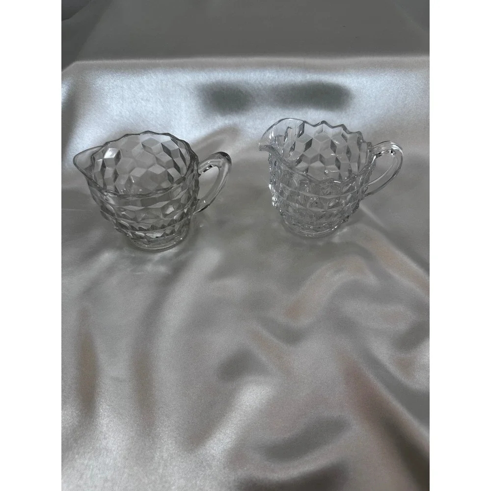 Fostoria‎ American Clear Glass 2 Cream and Sugar Sets Cube Pattern